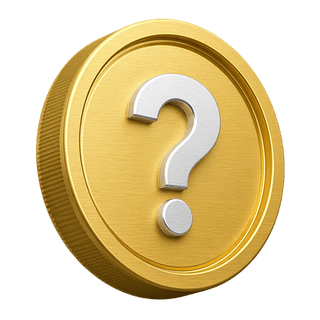 Ornamental 3D gold coin featuring a question mark on the FAQ page